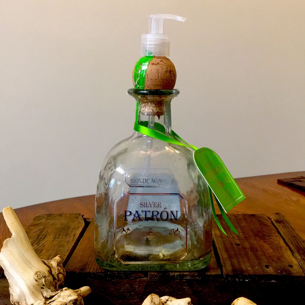 Repurposed Silver Patron Tequila Bottle with pump